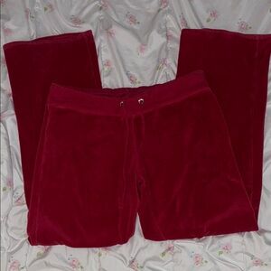 Velour Drawstring Lounge Pants - Deep Red